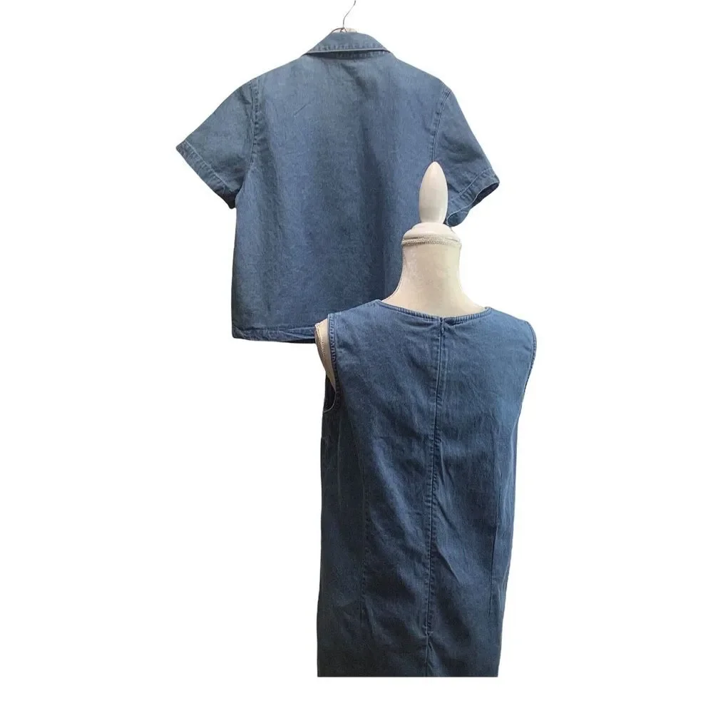 Womans Blair 2 Pc Denim Dress Jacket Size Small Petite Embroidered Dress Vintage